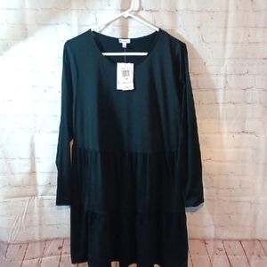 Love Fire Womans Three Tier  Feminine Super Soft Black Long Sleeve Dress NWT XL
